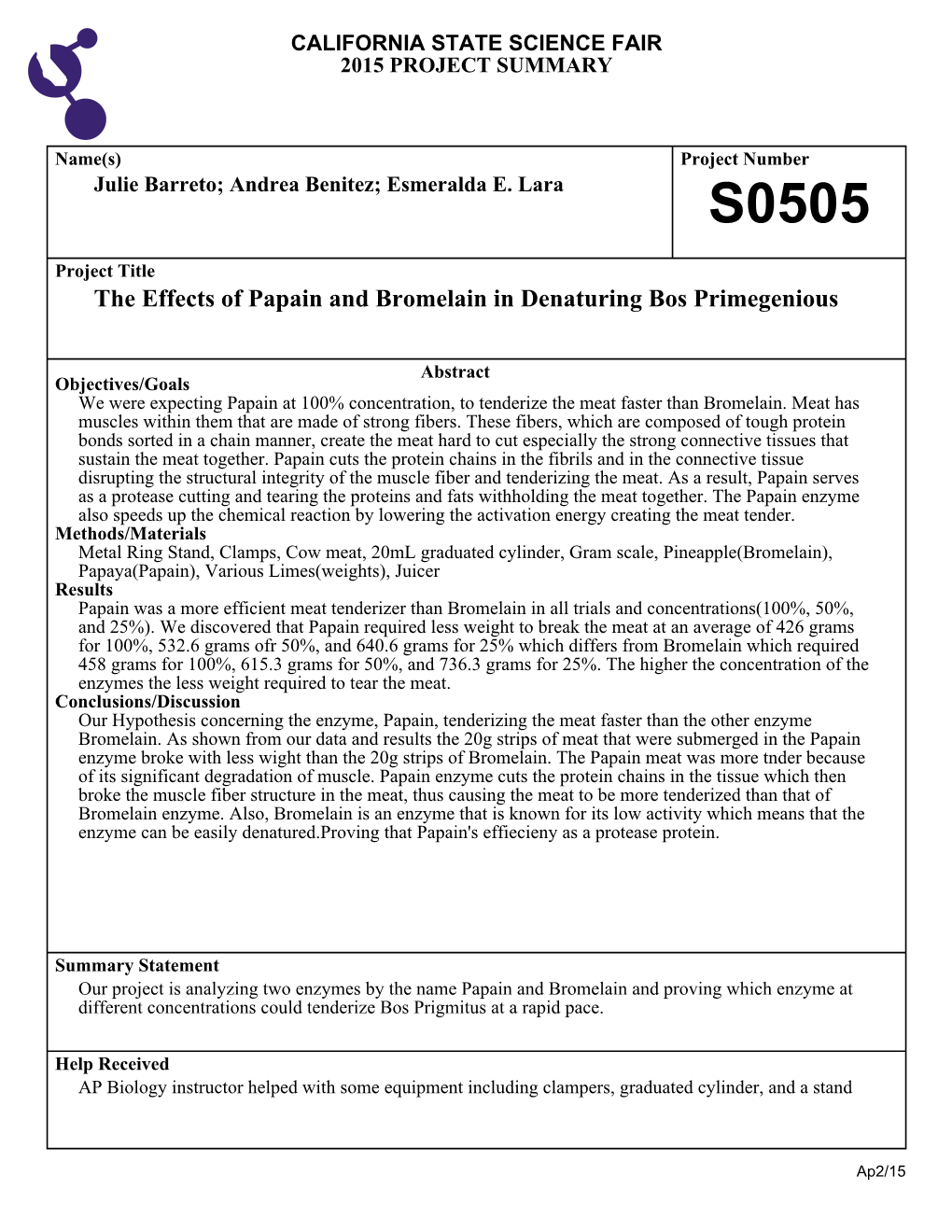 The Effects of Papain and Bromelain in Denaturing Bos Primegenious