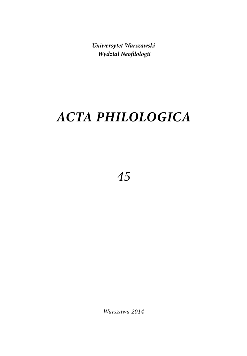 Acta Philologica 45 – Pobierz Pdf!