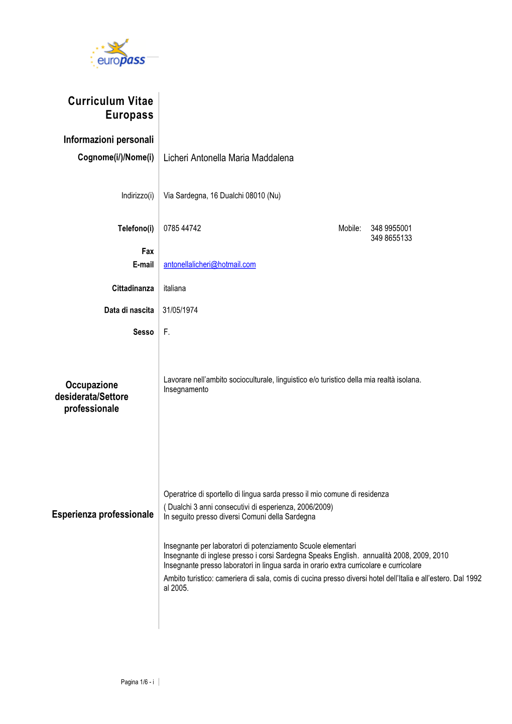 Curriculum Vitae Europass