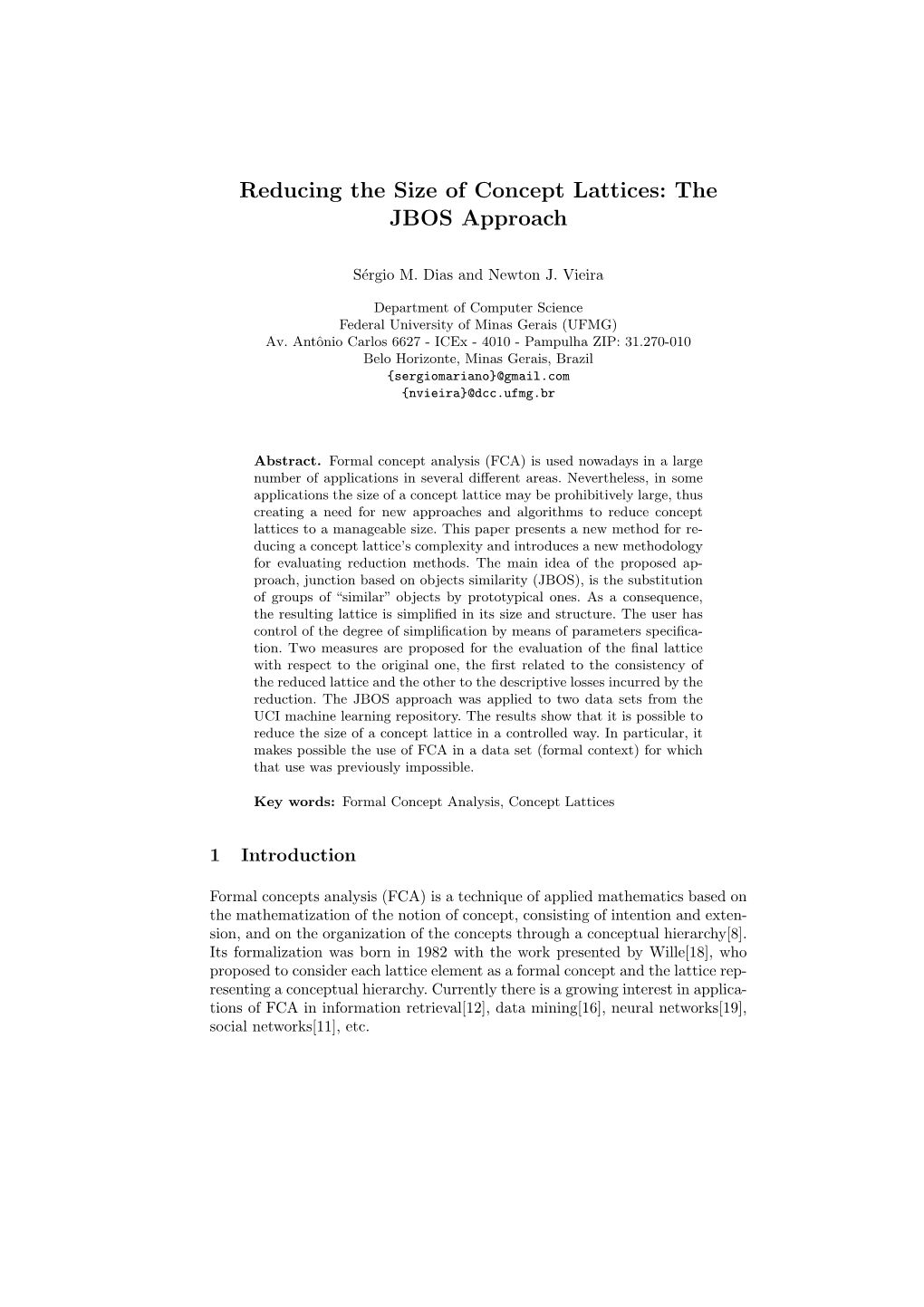 Reducing the Size of Concept Lattices: the JBOS Approach