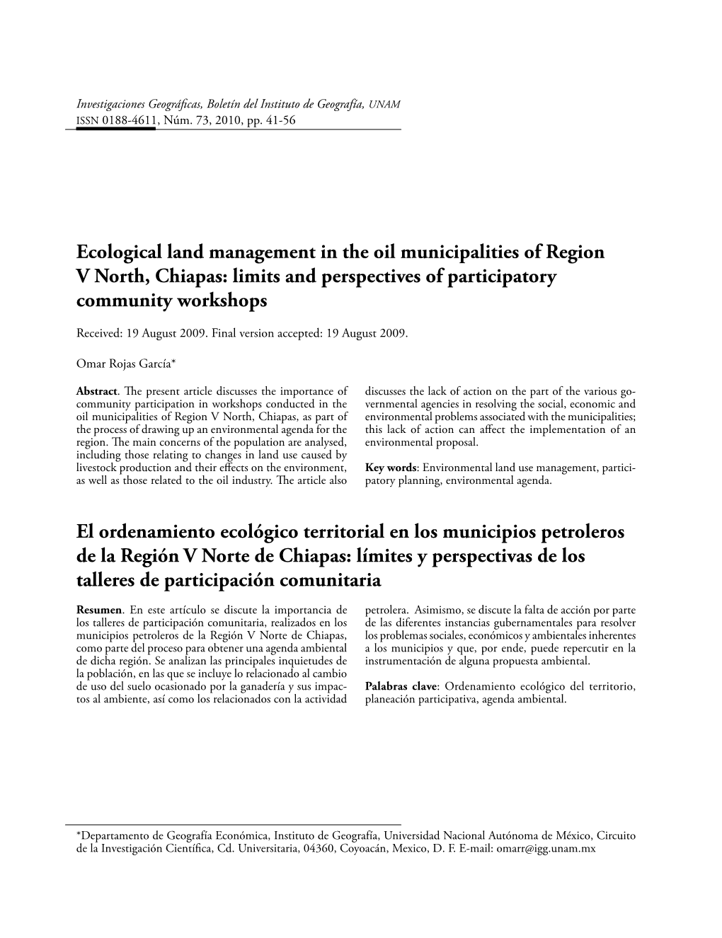 Ecological Land Management in the Oil Municipalities of Region V North, Chiapas: Limits and Perspectives of Participatory Community Workshops