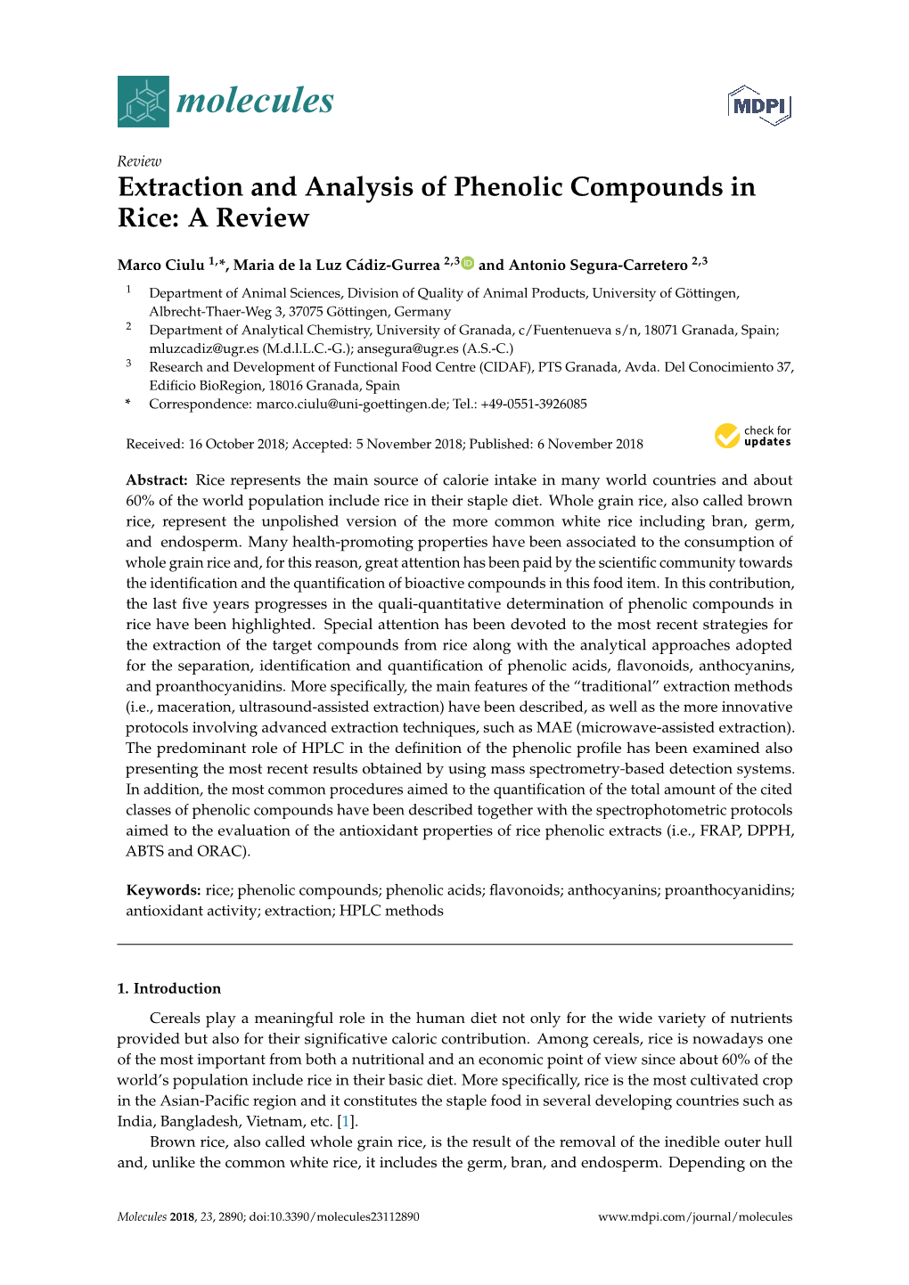 Extraction and Analysis of Phenolic Compounds in Rice: a Review