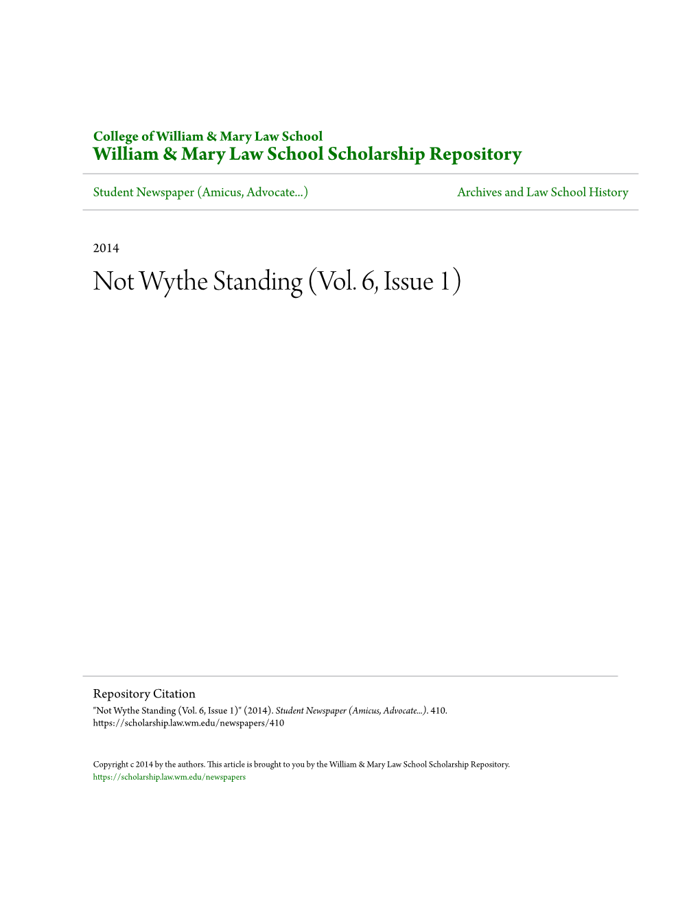 Not Wythe Standing (Vol