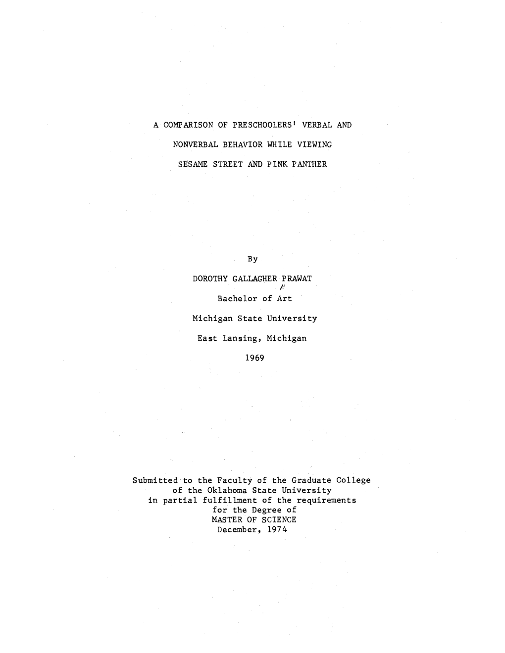 A Comparison of Preschoole~S 1 Verbal And