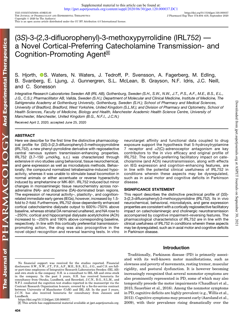 3‐Methoxypyrrolidine (IRL752) — a Novel Cortical-Preferring Catecholamine Transmission- and Cognition-Promoting Agent S