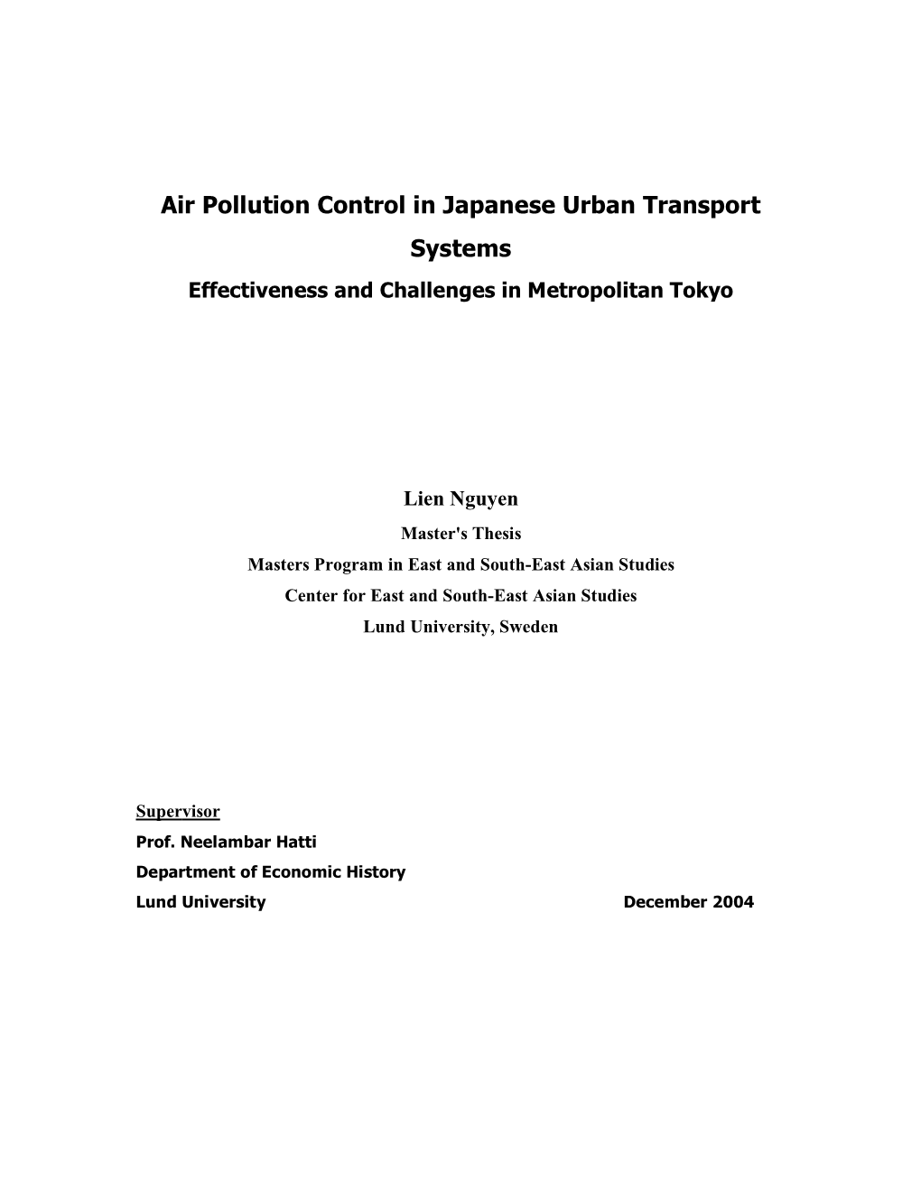 Air Pollution Control in Japanese Urban Transport Systems Effectiveness and Challenges in Metropolitan Tokyo