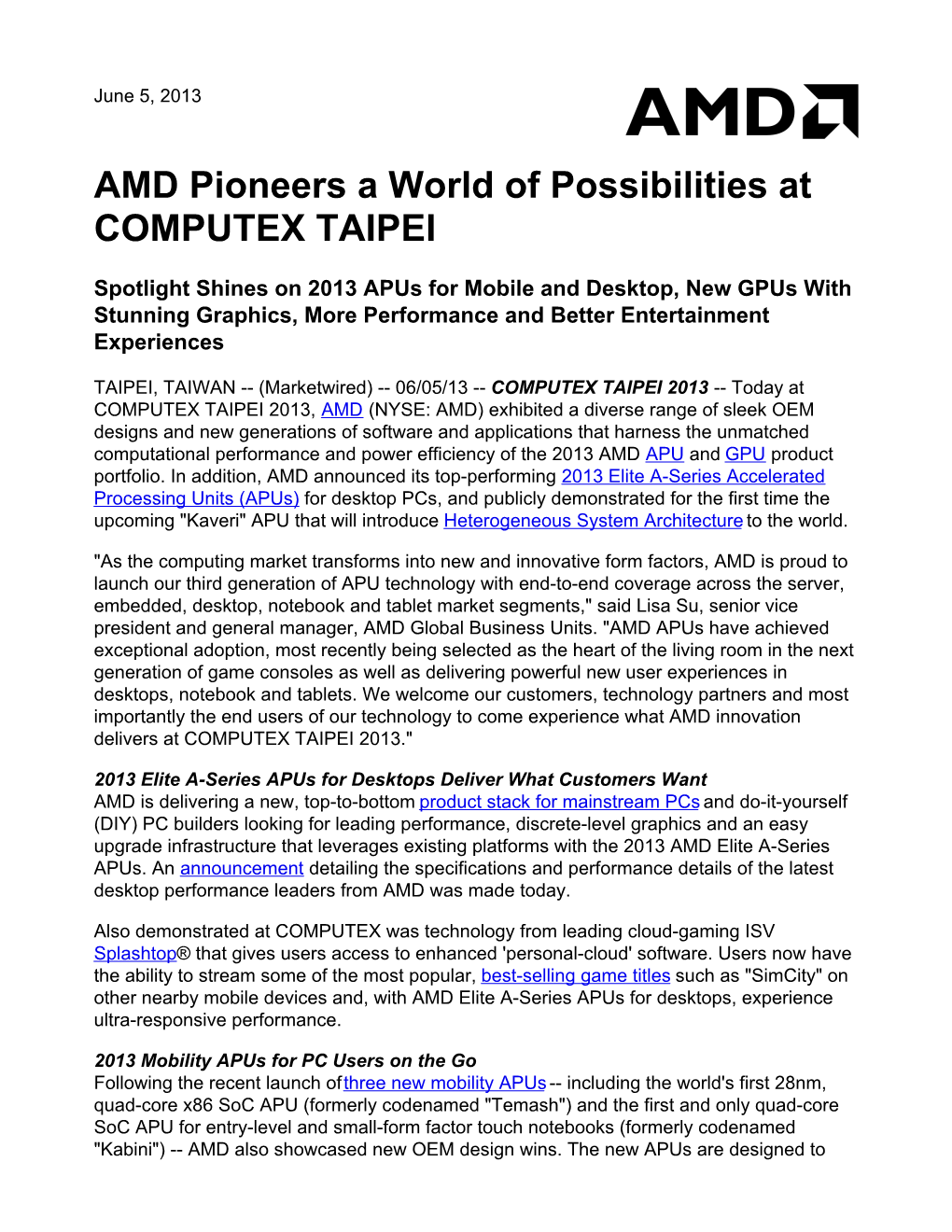 AMD Pioneers a World of Possibilities at COMPUTEX TAIPEI