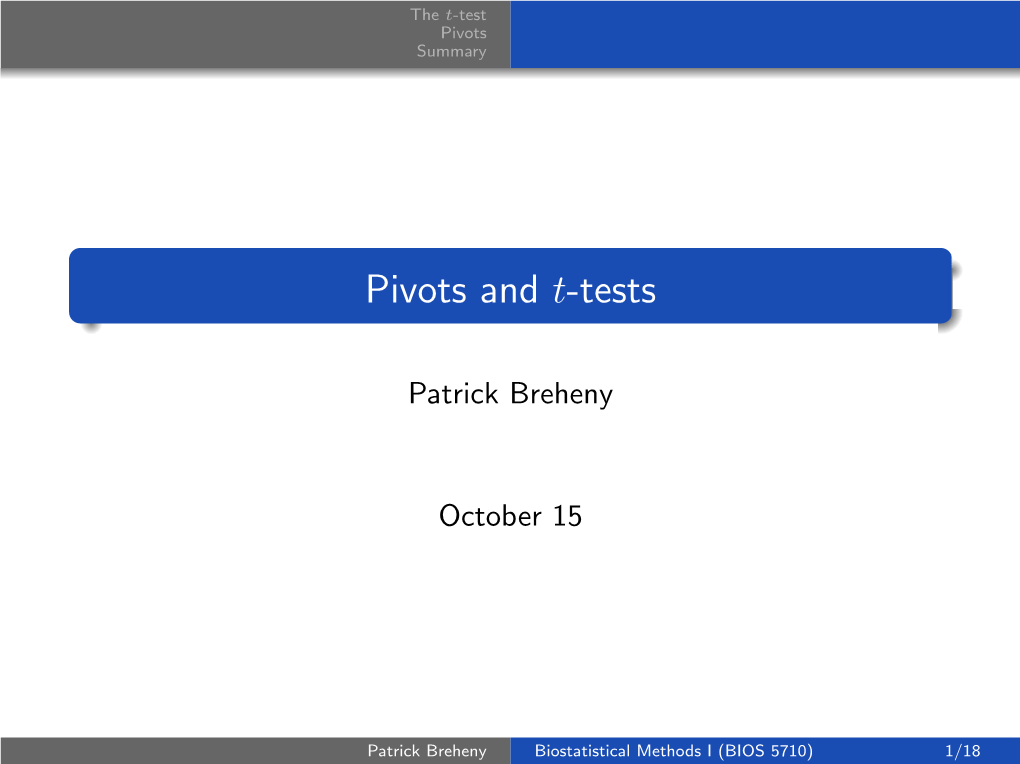 Pivots and T-Tests
