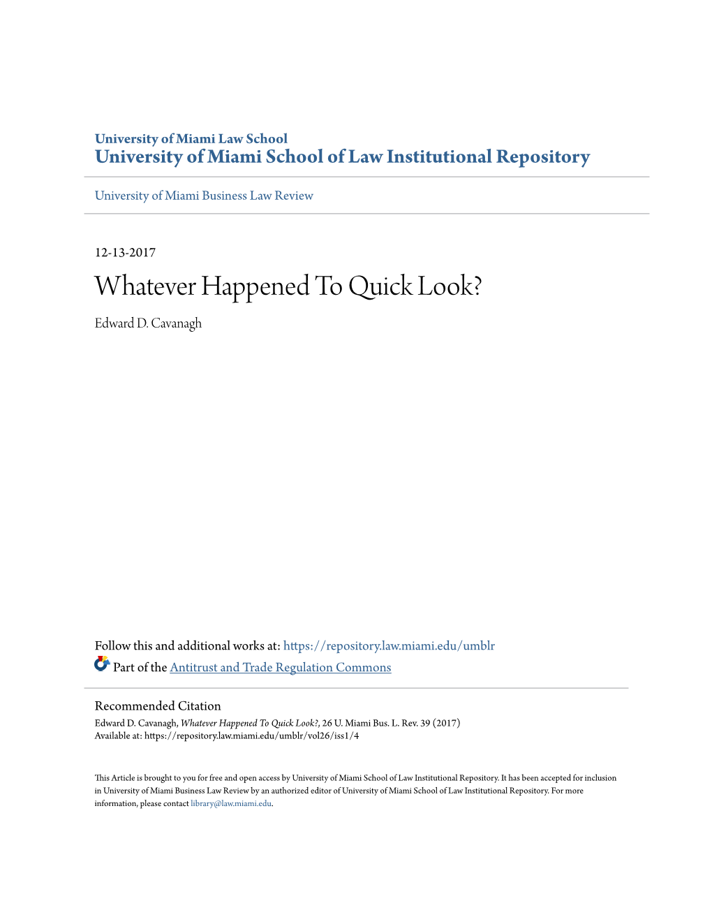 Whatever Happened to Quick Look? Edward D