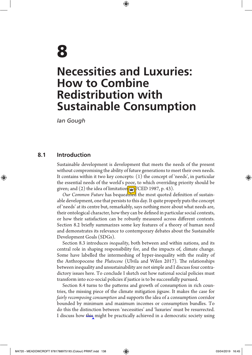 How to Combine Redistribution with Sustainable Consumption Ian Gough