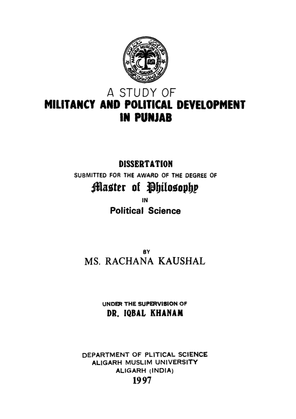 A Study of Militancy and Political Development in Punjab