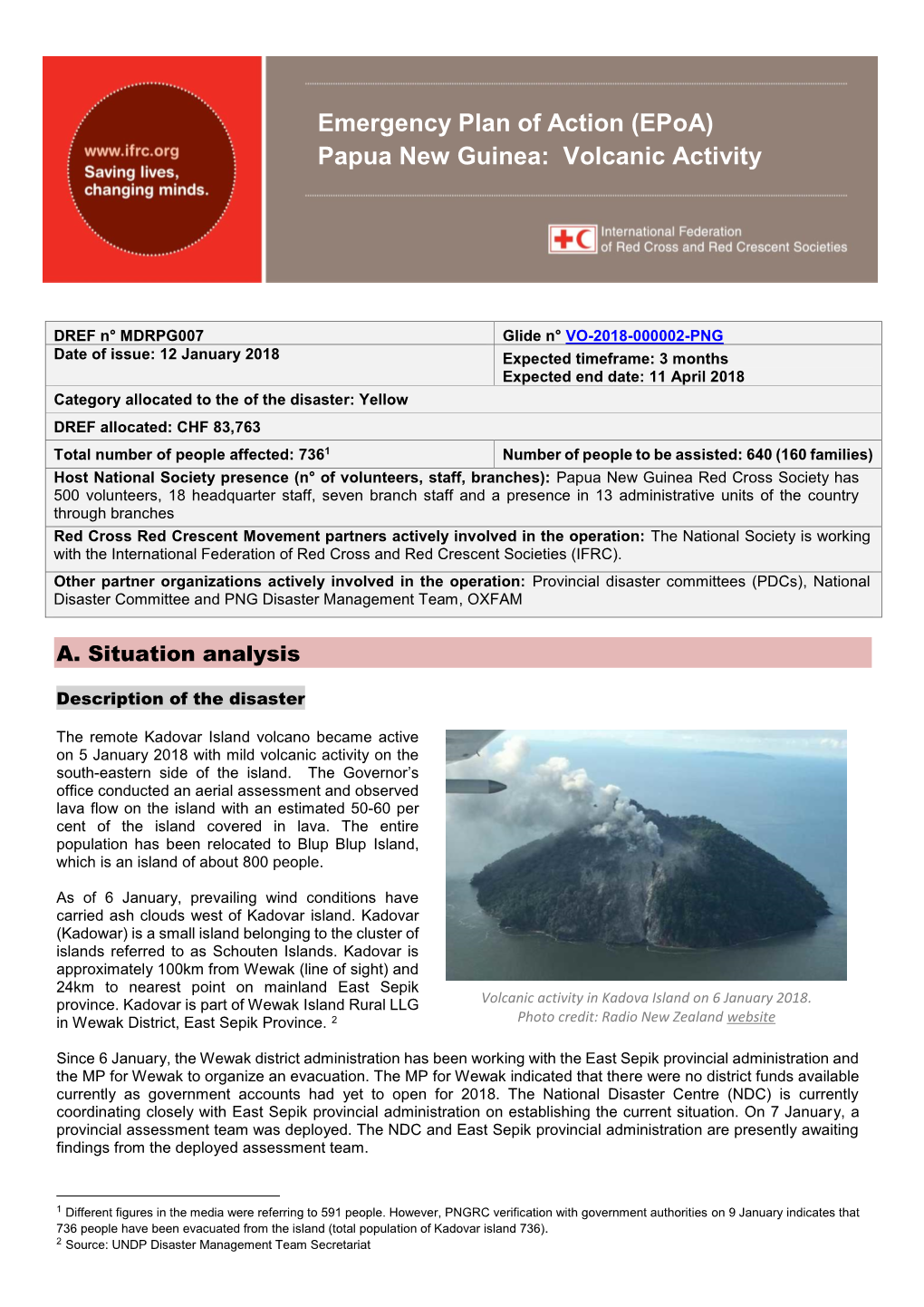 Emergency Plan of Action (Epoa) Papua New Guinea: Volcanic Activity