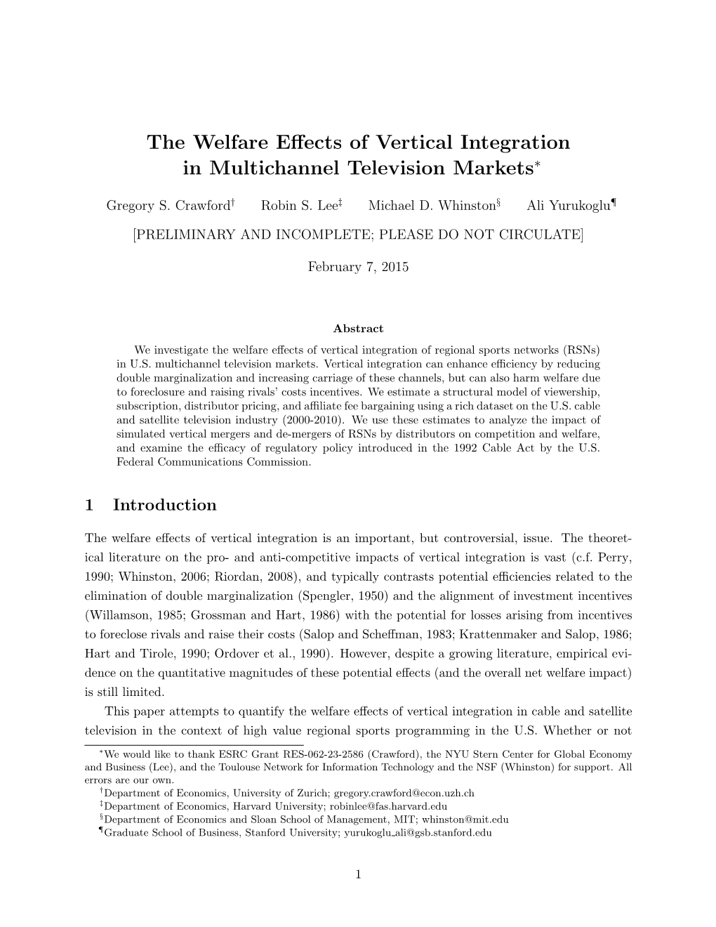 The Welfare Effects of Vertical Integration in Multichannel