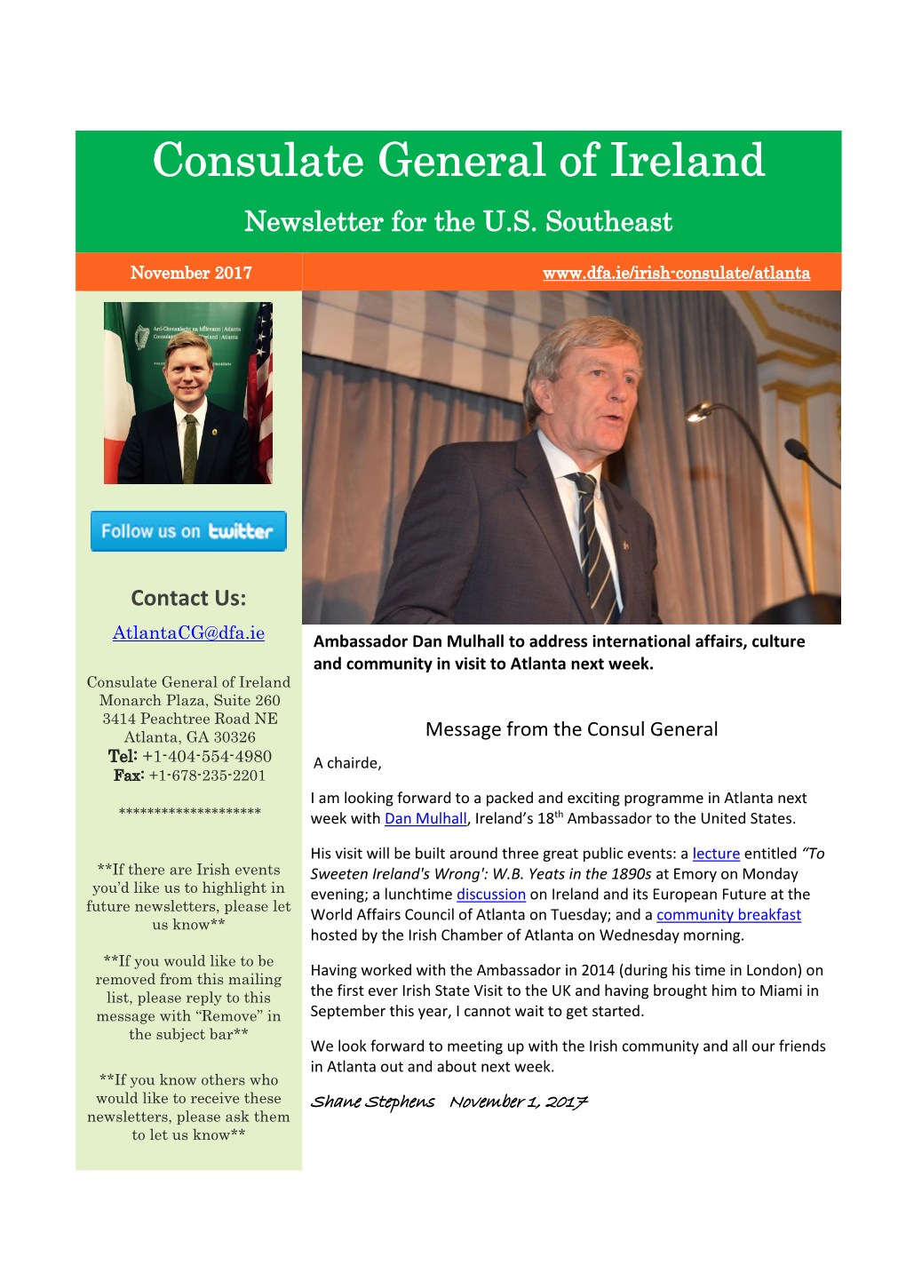 Consulate General of Ireland Newsletter for the U.S