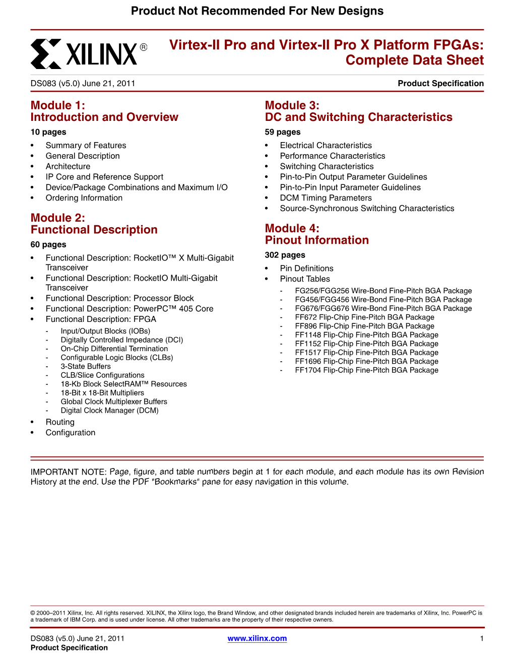 DS083 (V5.0) June 21, 2011 0 Product Specification