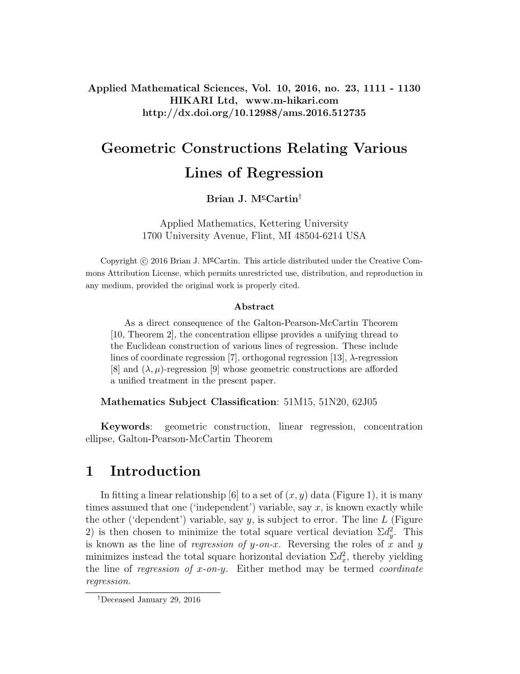 Geometric Constructions Relating Various Lines of Regression