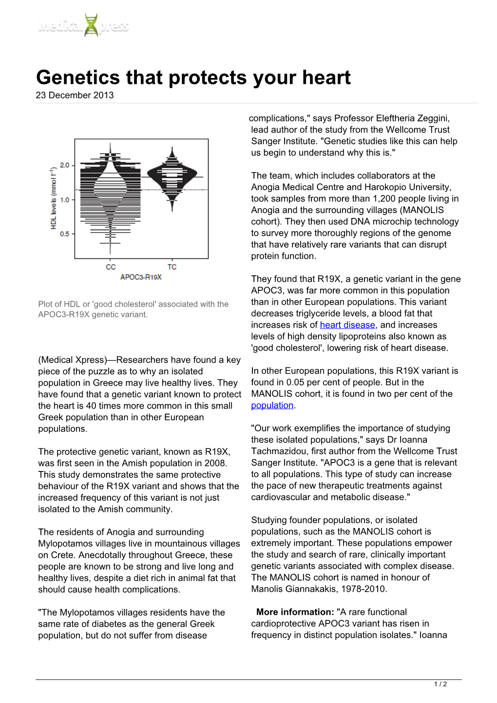 Genetics That Protects Your Heart 23 December 2013