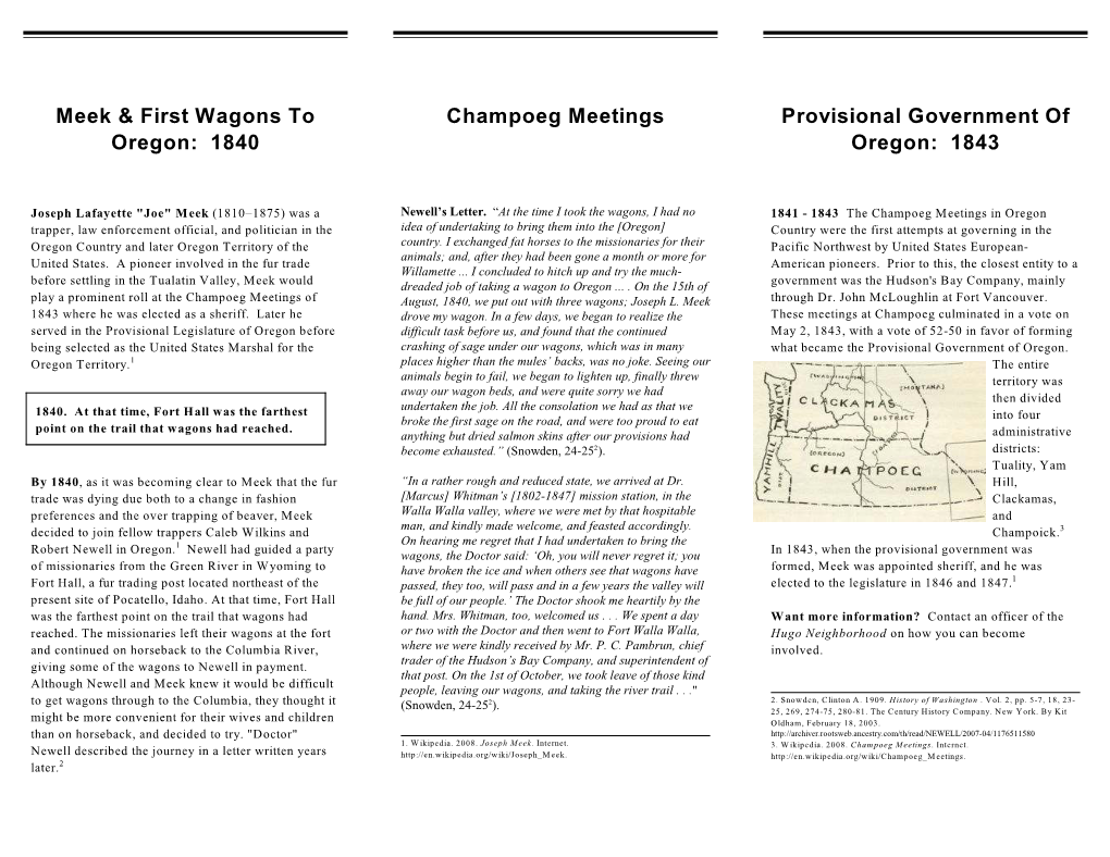 Meek & First Wagons to Oregon: 1840 Champoeg Meetings