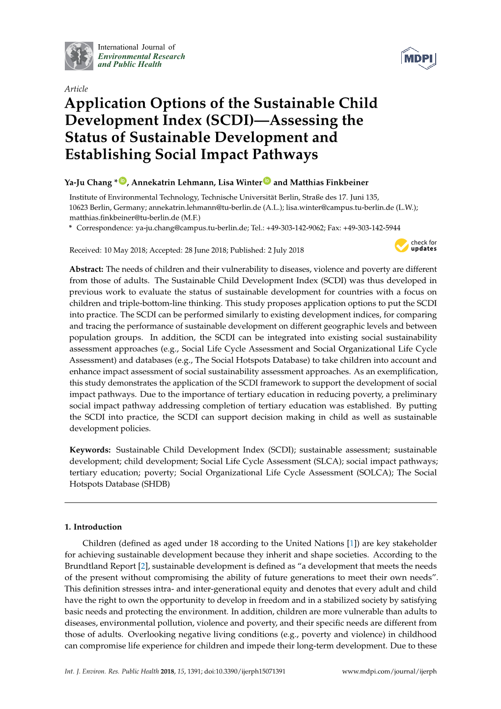 Application Options of the Sustainable Child Development Index (SCDI)—Assessing the Status of Sustainable Development and Establishing Social Impact Pathways