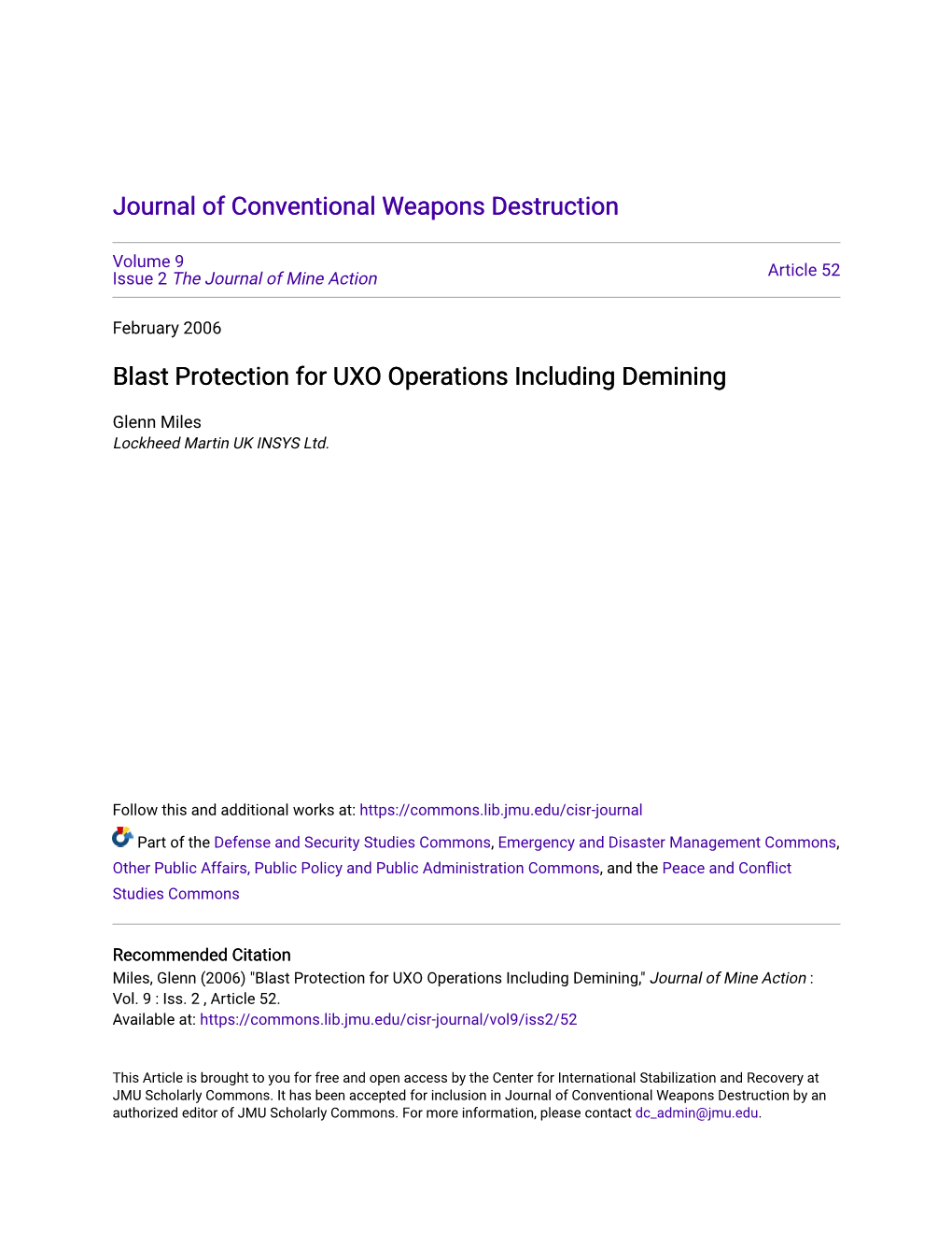 Blast Protection for UXO Operations Including Demining