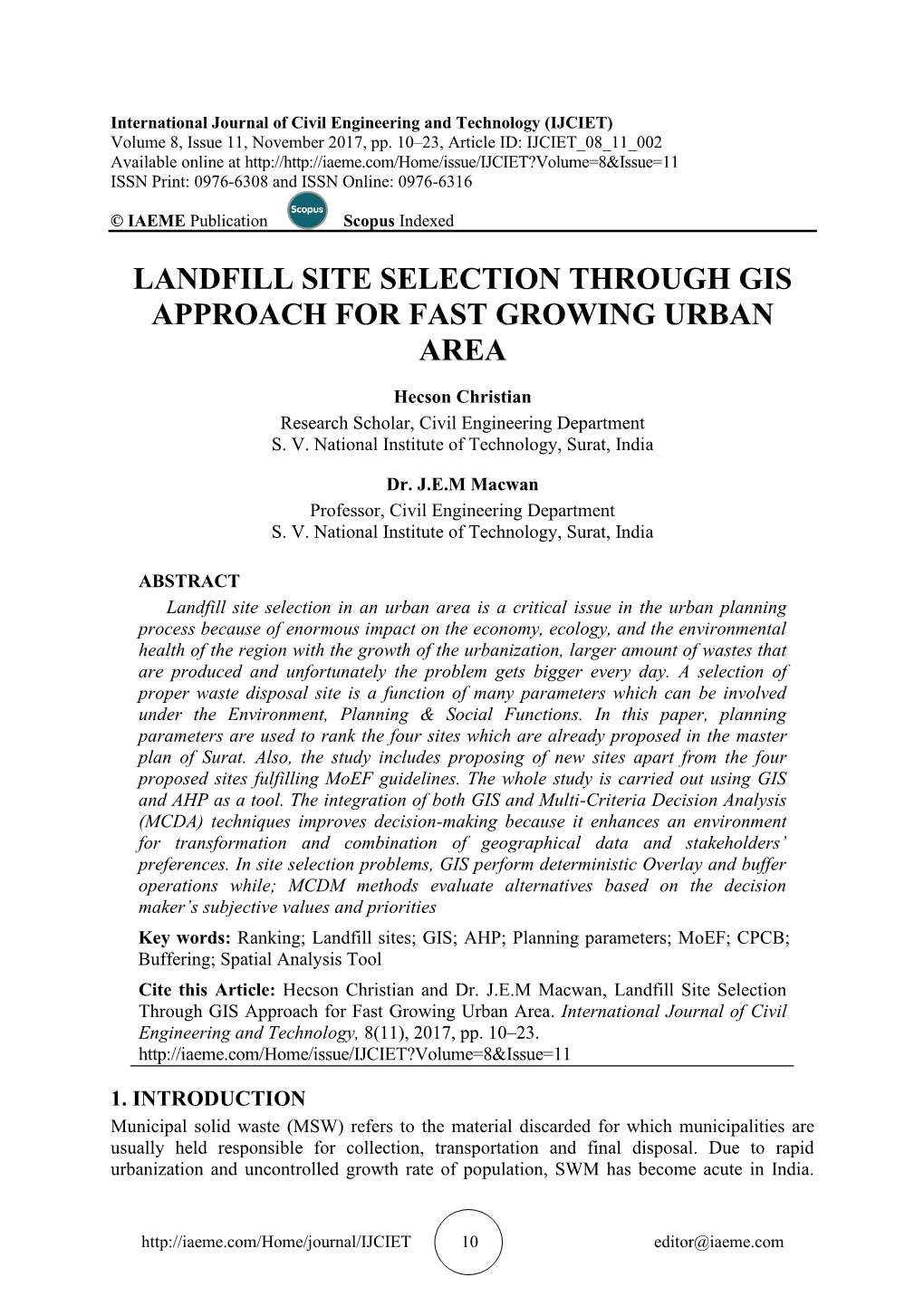 Landfill Site Selection Through Gis Approach for Fast Growing Urban Area