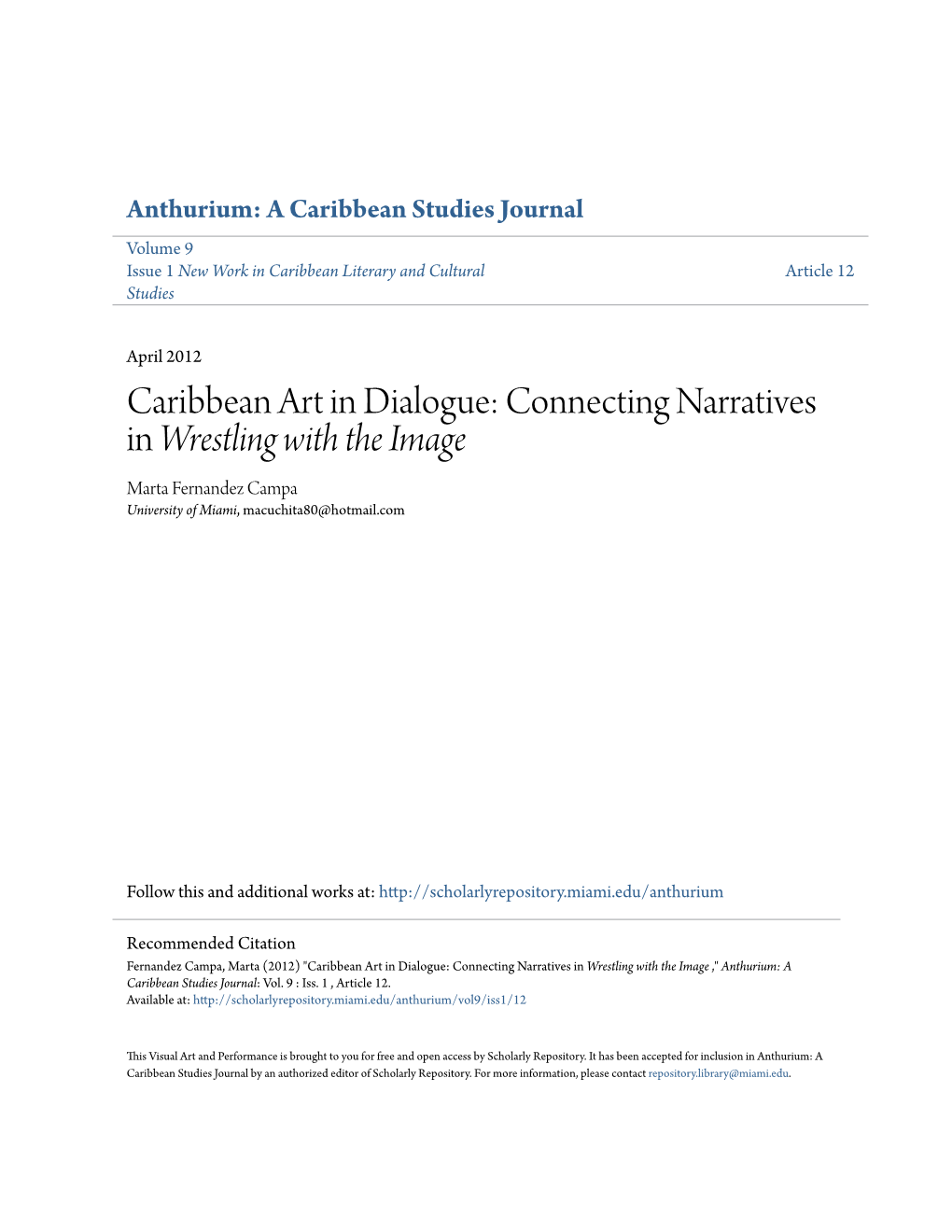 Caribbean Art in Dialogue: Connecting Narratives in &lt;Em&gt;