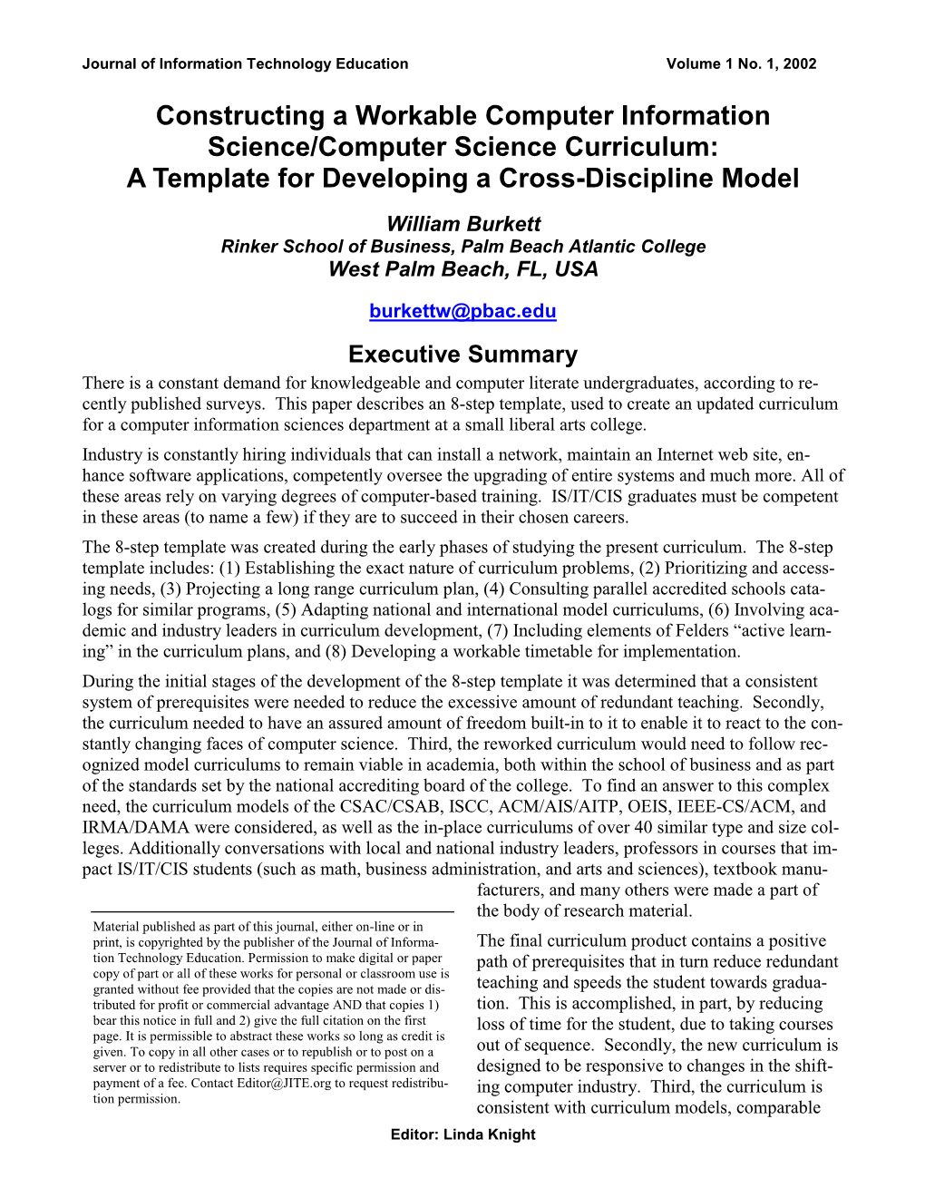 Developing a Workable CIS/CSC Curriculum