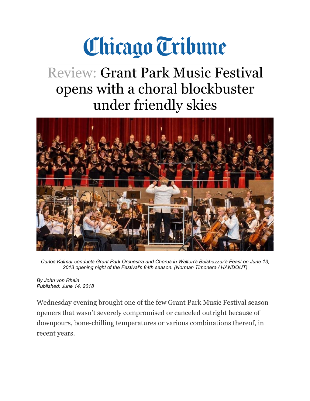 Grant Park Music Festival Opens with a Choral Blockbuster Under Friendly Skies