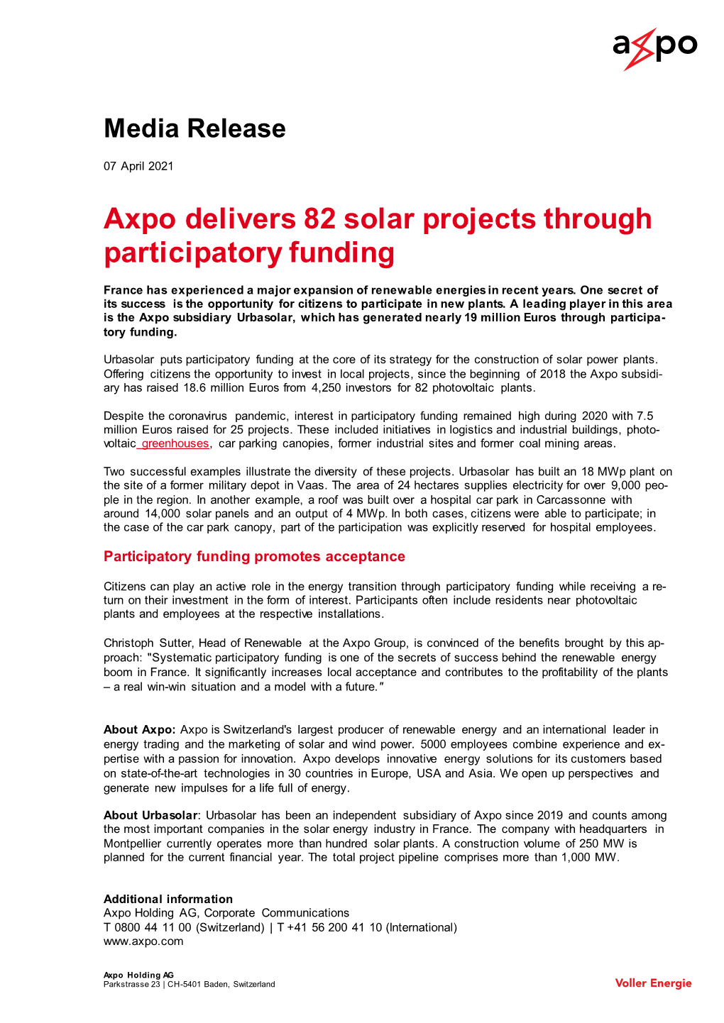 Axpo Delivers 82 Solar Projects Through Participatory Funding