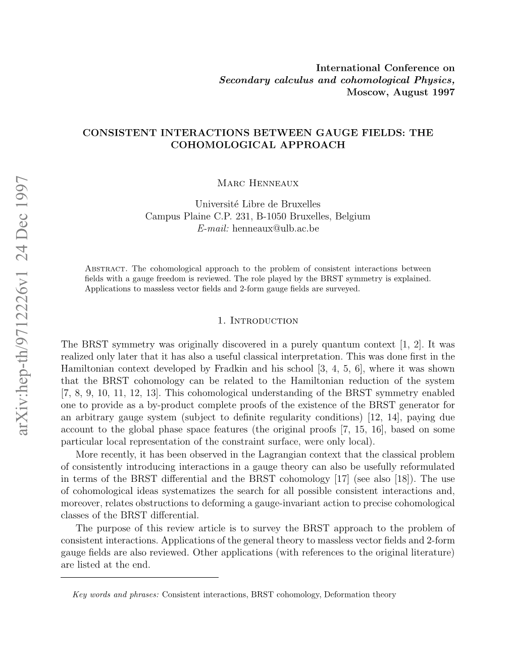 Arxiv:Hep-Th/9712226V1 24 Dec 1997 R Itda H End