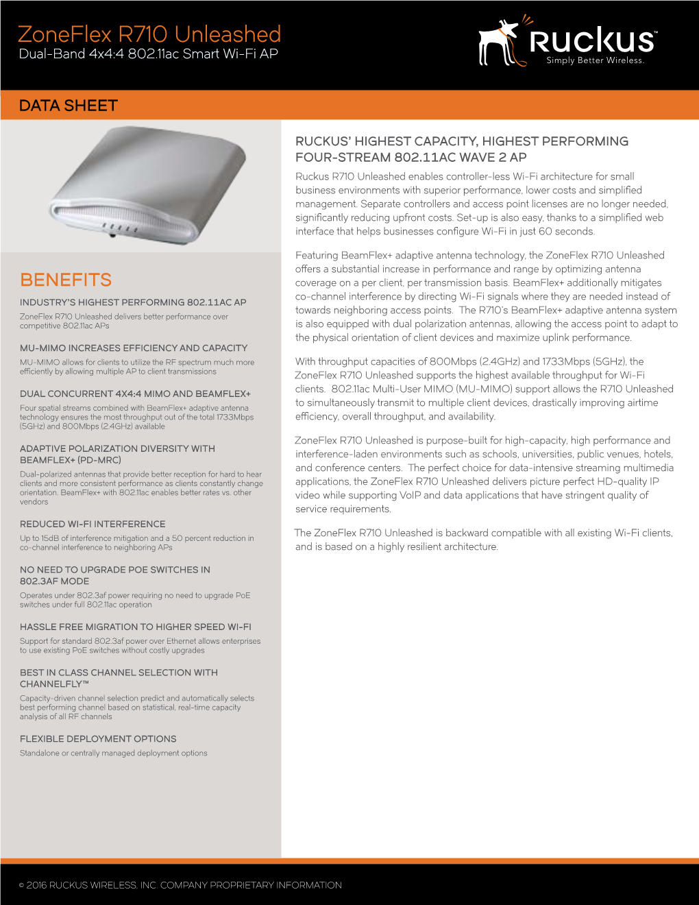 Zoneflex R710 Unleashed Dual-Band 4X4:4 802.11Ac Smart Wi-Fi AP