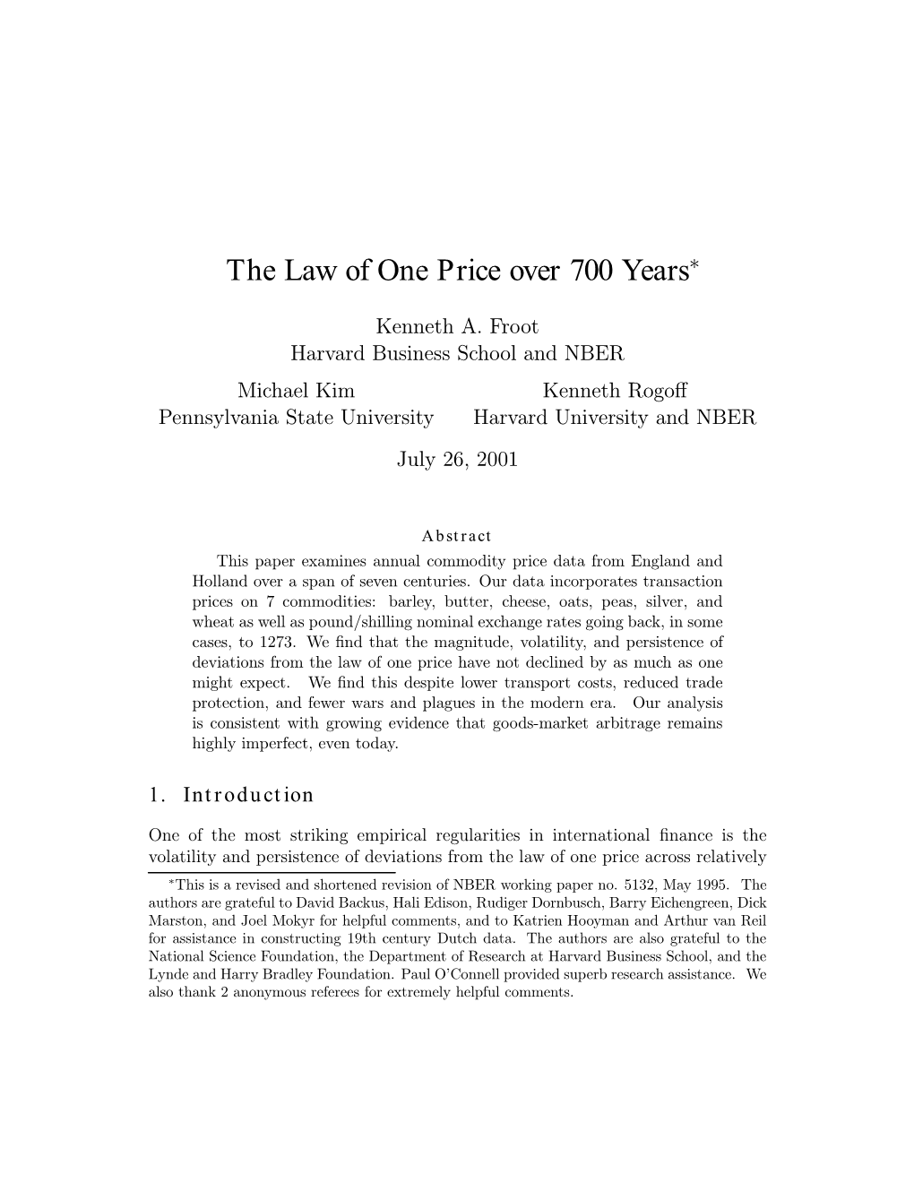 The Law of One Price Over 700 Years∗