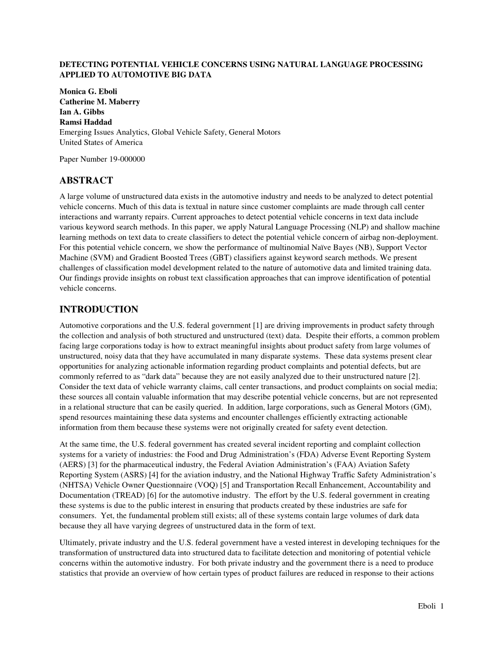 Detecting Potential Vehicle Concerns Using Natural Language Processing Applied to Automotive Big Data