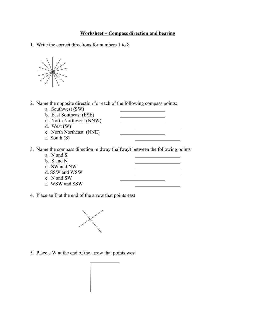 Worksheet Compass Direction and Bearing