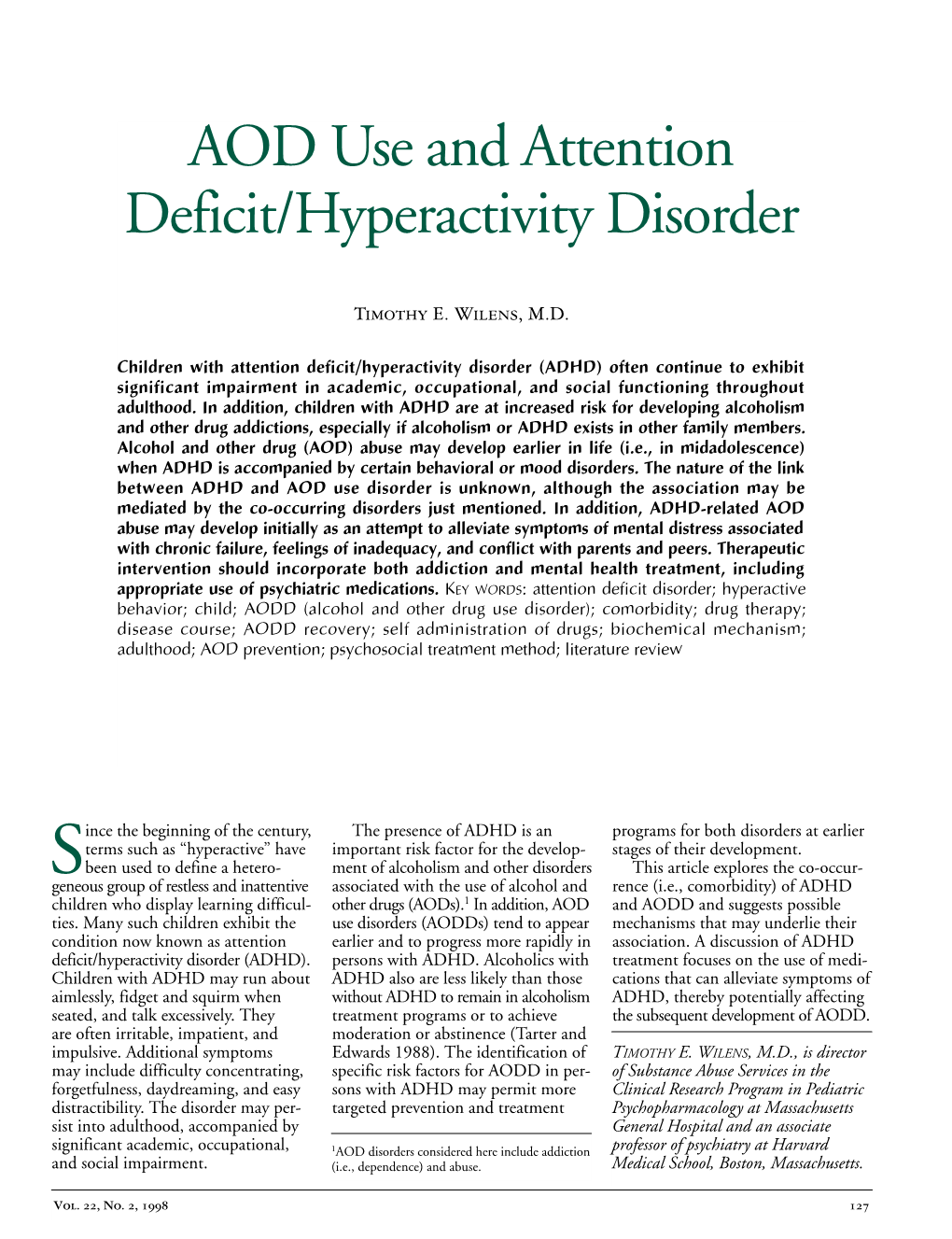 AOD Use and Attention Deficit/Hyperactivity Disorder