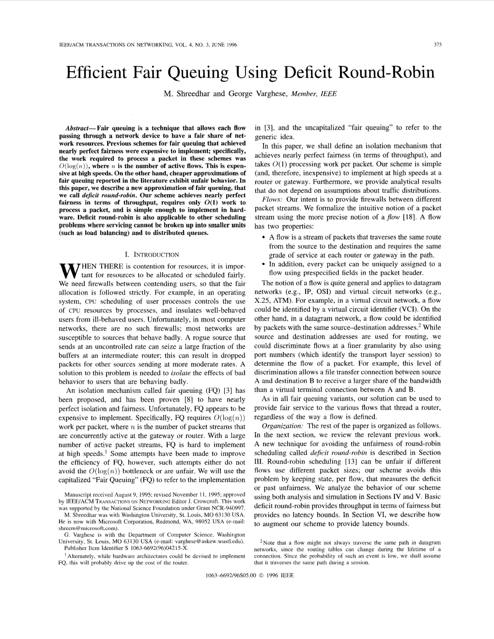 Efficient Fair Queuing Using Deficit Round-Robin