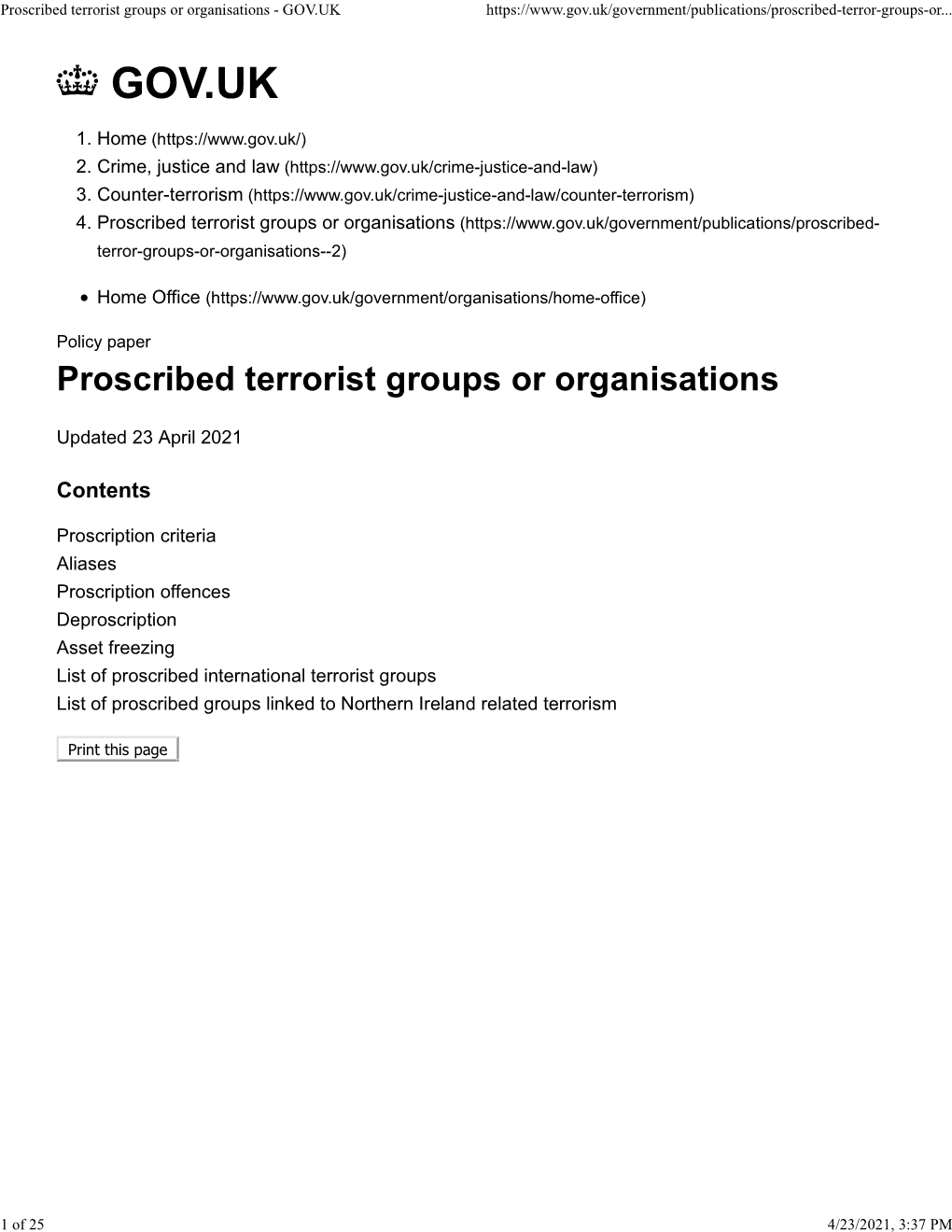 Proscribed Terrorist Groups Or Organisations - GOV.UK