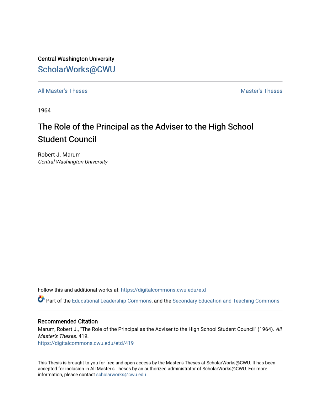 The Role of the Principal As the Adviser to the High School Student Council