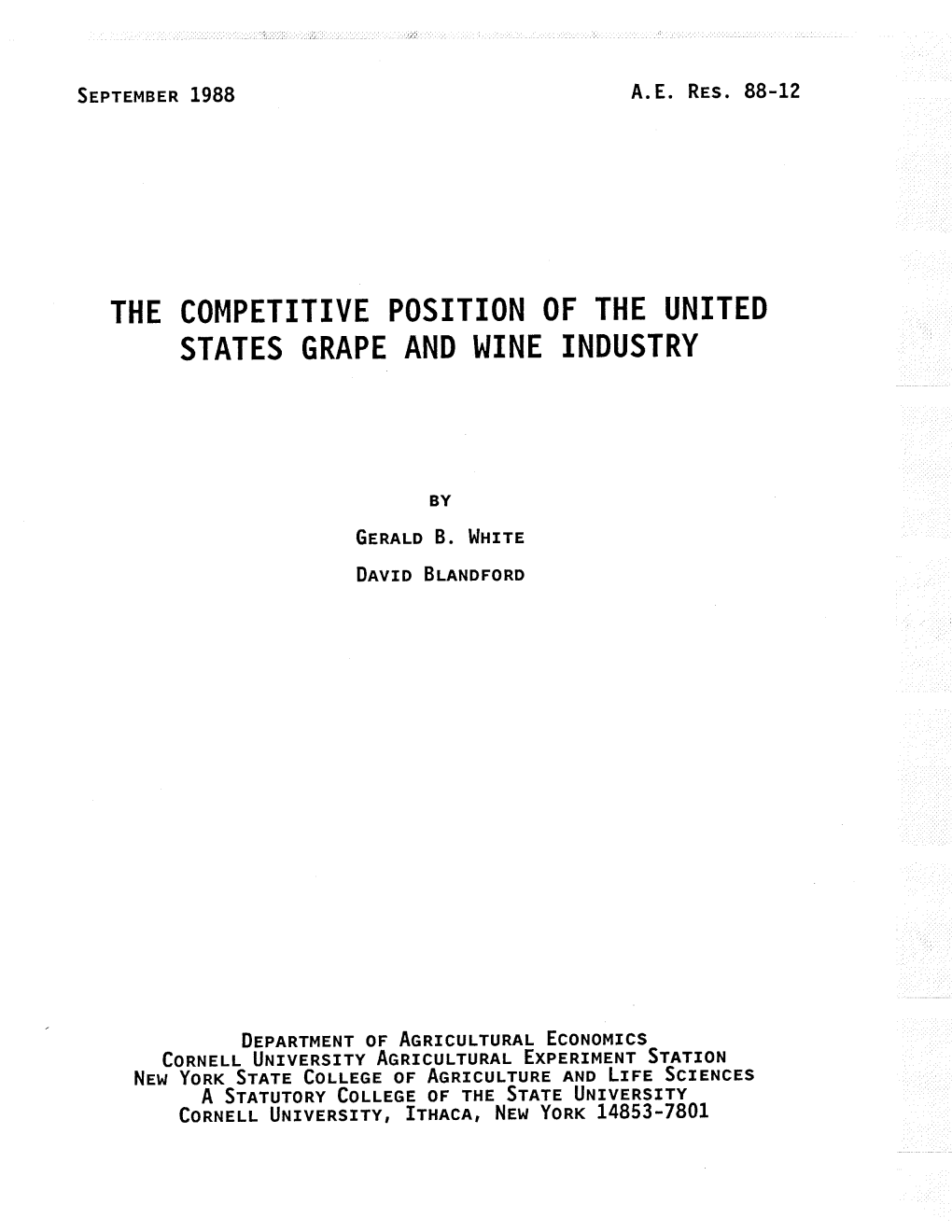 The Competitive Position of the United States Grape and Wine Industry