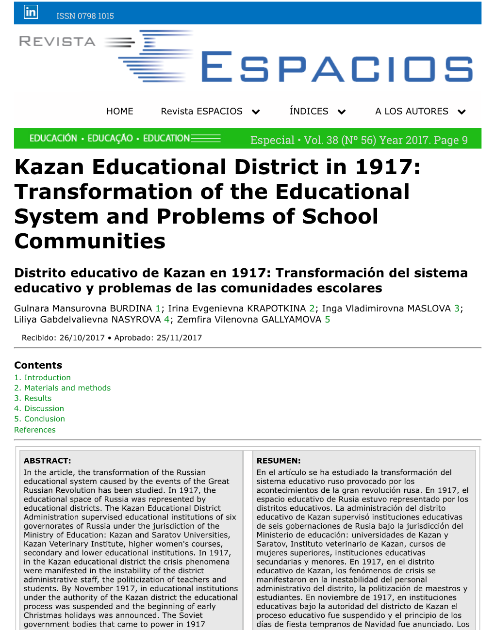 Kazan Educational District in 1917: Transformation of the Educational System and Problems of School Communities