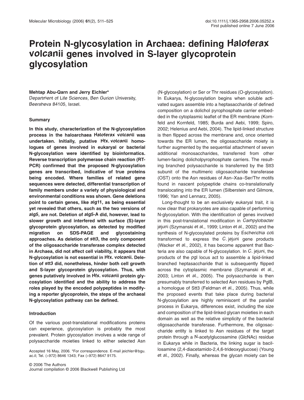 Protein N-Glycosylation in Archaea: Defining Haloferax Volcanii Genes