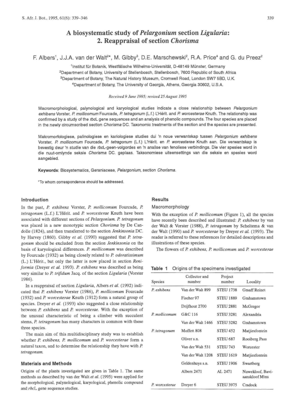 A Biosystematic Study of Pelargonium Section Ligularia: 2