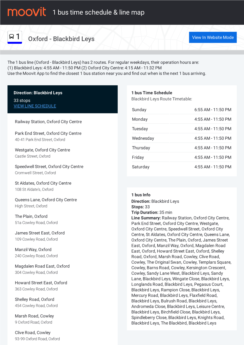 1 Bus Time Schedule & Line Route