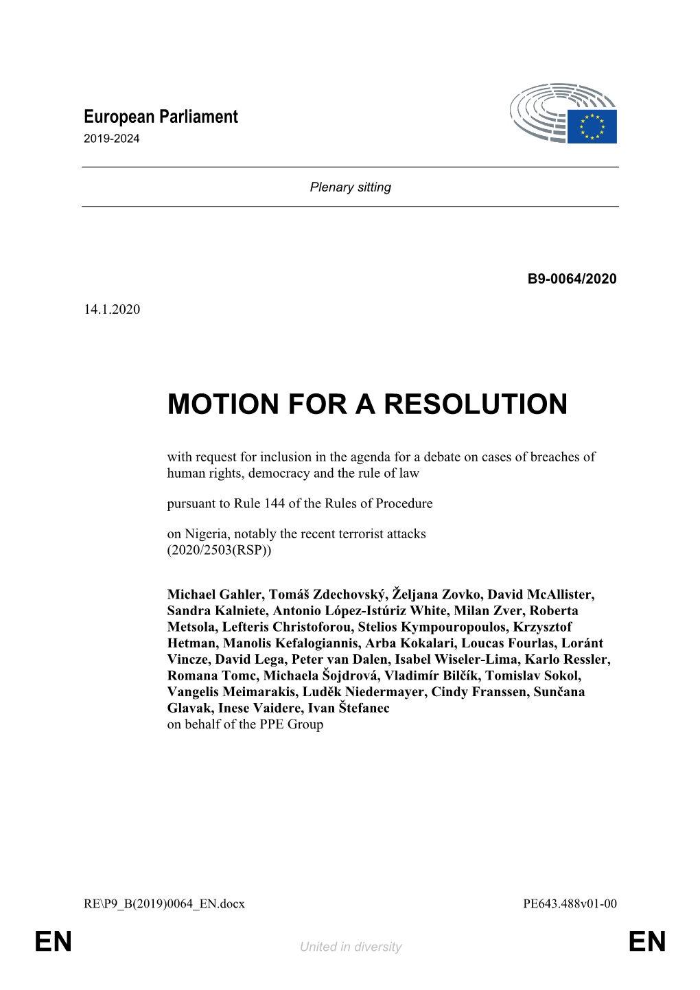 En En Motion for a Resolution