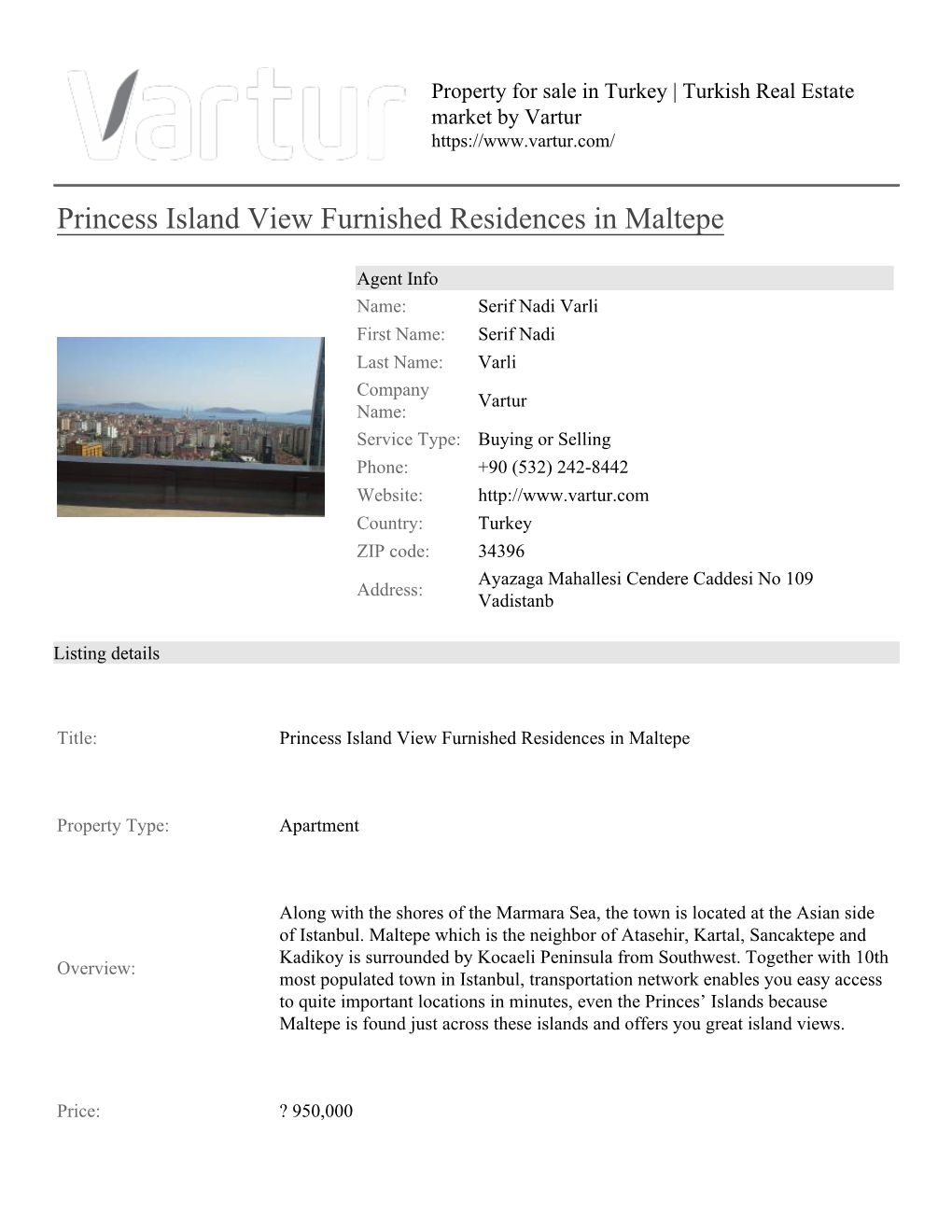 Princess Island View Furnished Residences in Maltepe