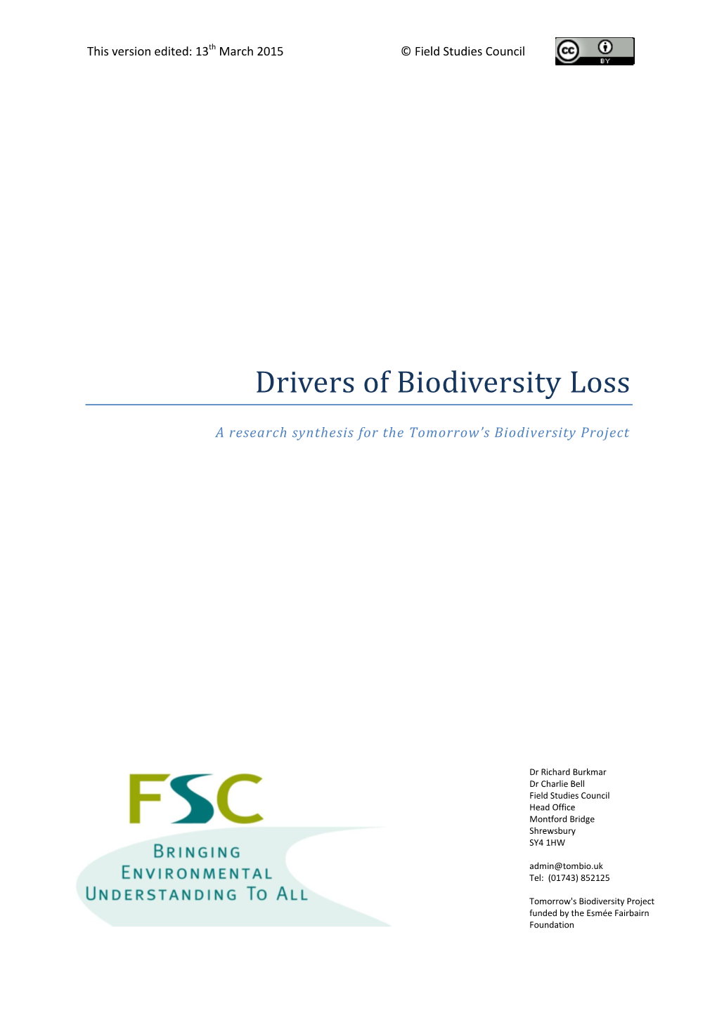 Drivers of Biodiversity Loss