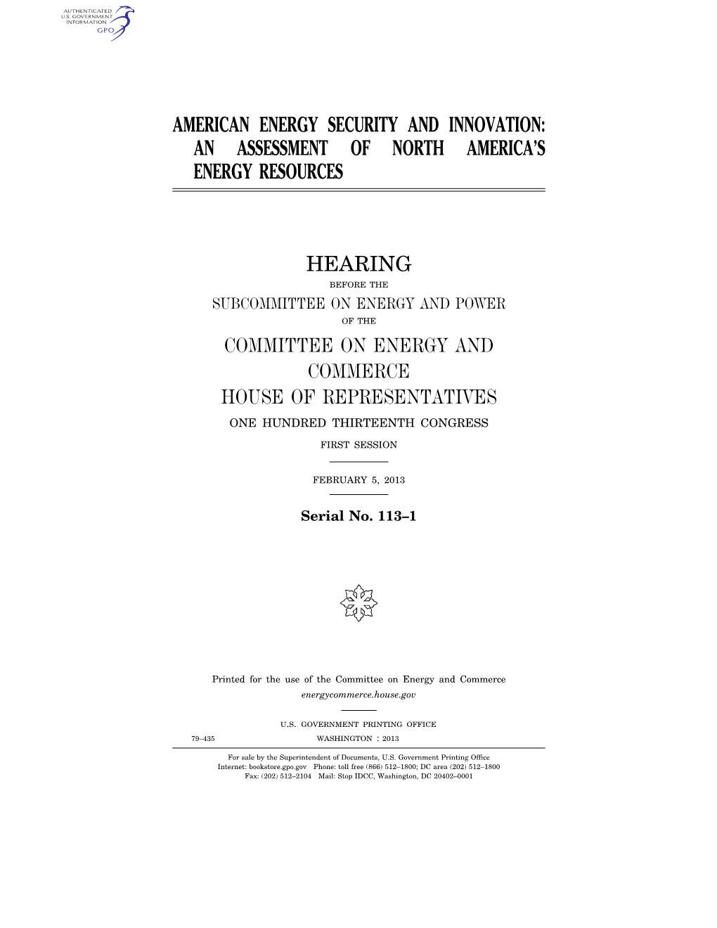 American Energy Security and Innovation: an Assessment of North America’S Energy Resources