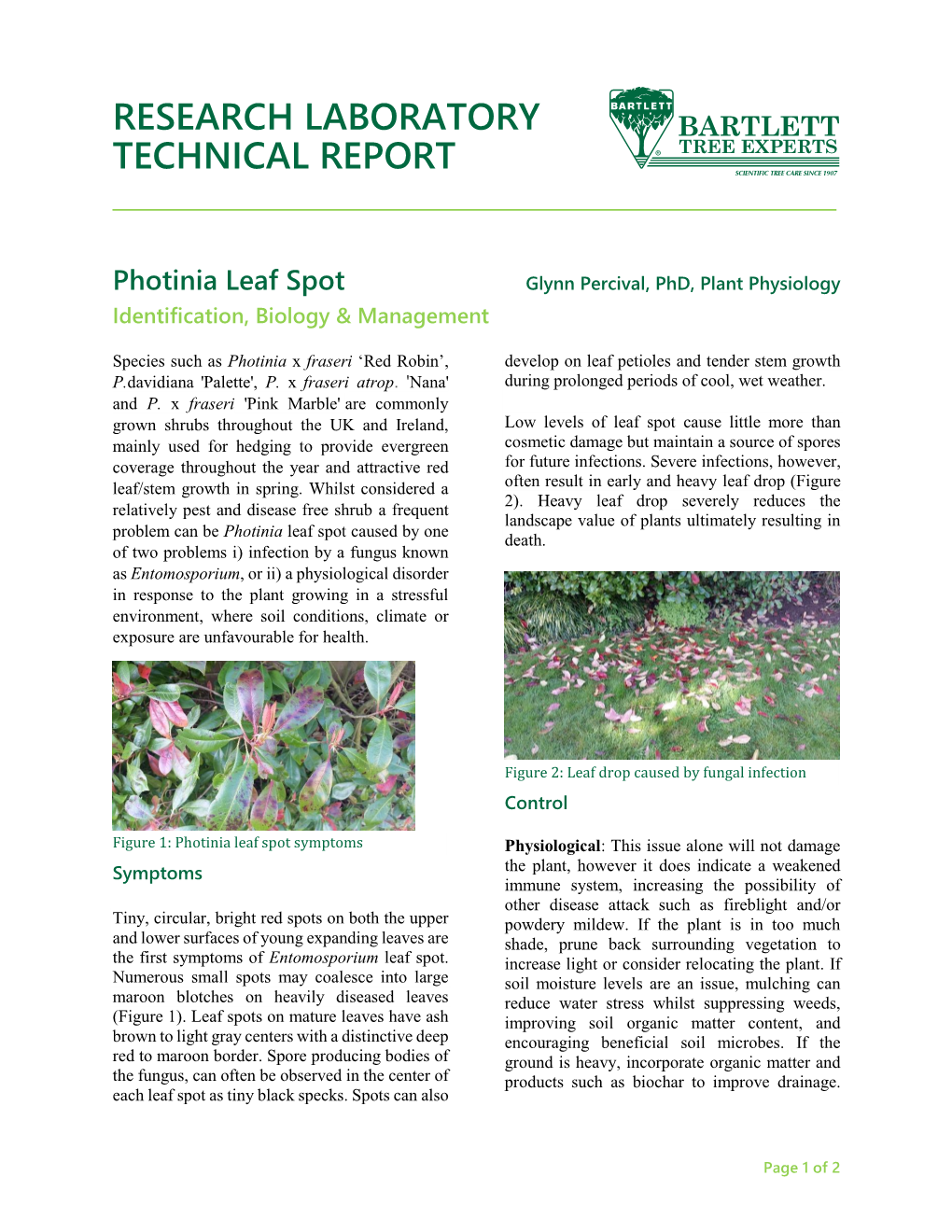 Photinia Leaf Spot Glynn Percival, Phd, Plant Physiology Identification, Biology & Management