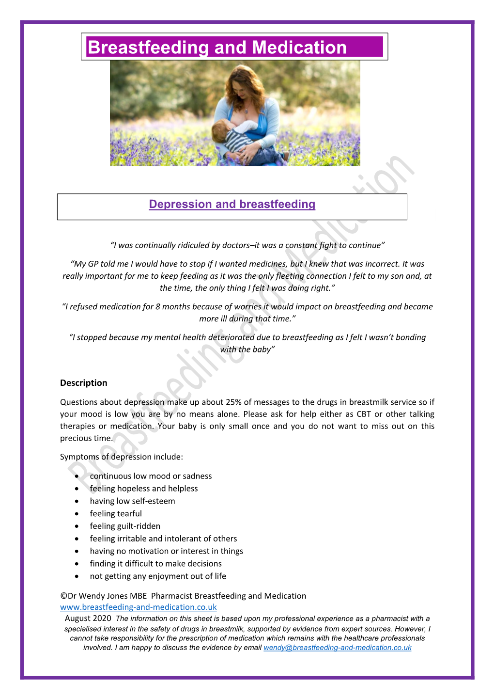 More Information: Depression and Breastfeeding Factsheet