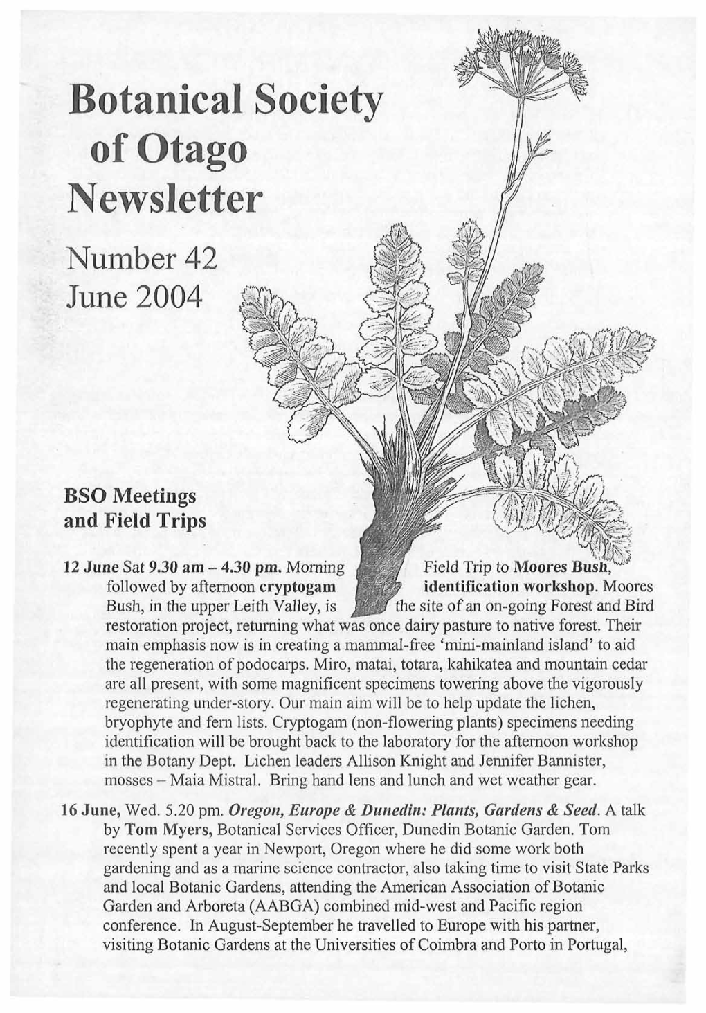 Botanical Society of Otago Newsletter Number 42 June 2004